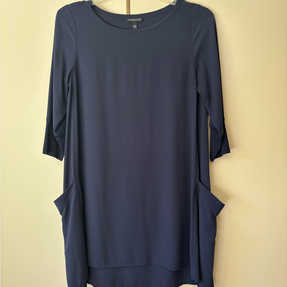 Eileen Fisher Deep Blue Silk Tunic with Side Pockets